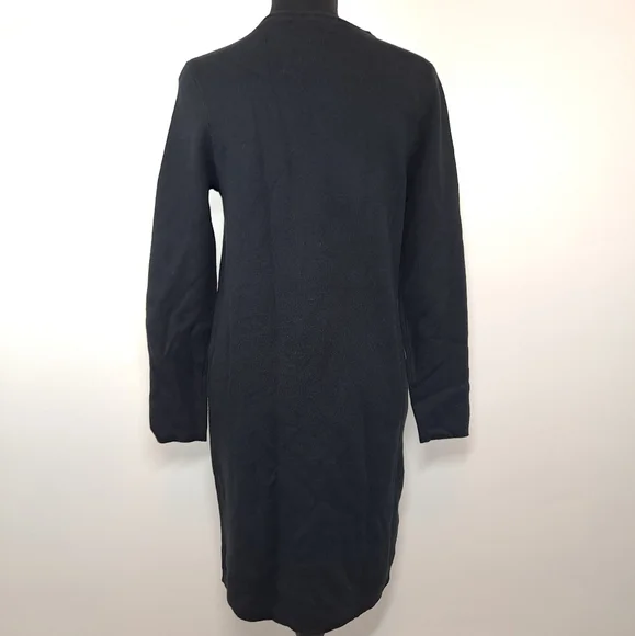Lands End Cotton Blend Solid Black Long Sleeve Crewneck Sweater Dress - Picture 4 of 6